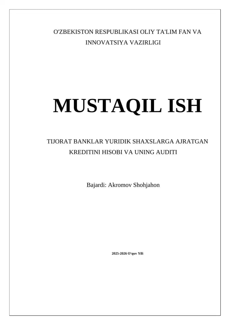 Kredit hisoblash usullari va uning asosiy prinsiplari