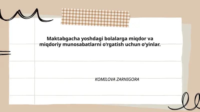 O'yinlar (Maktabgacha yoshdagi bolalarga miqdor va miqdoriy munosabatlarni o‘rgatish uchun o‘yinlar)