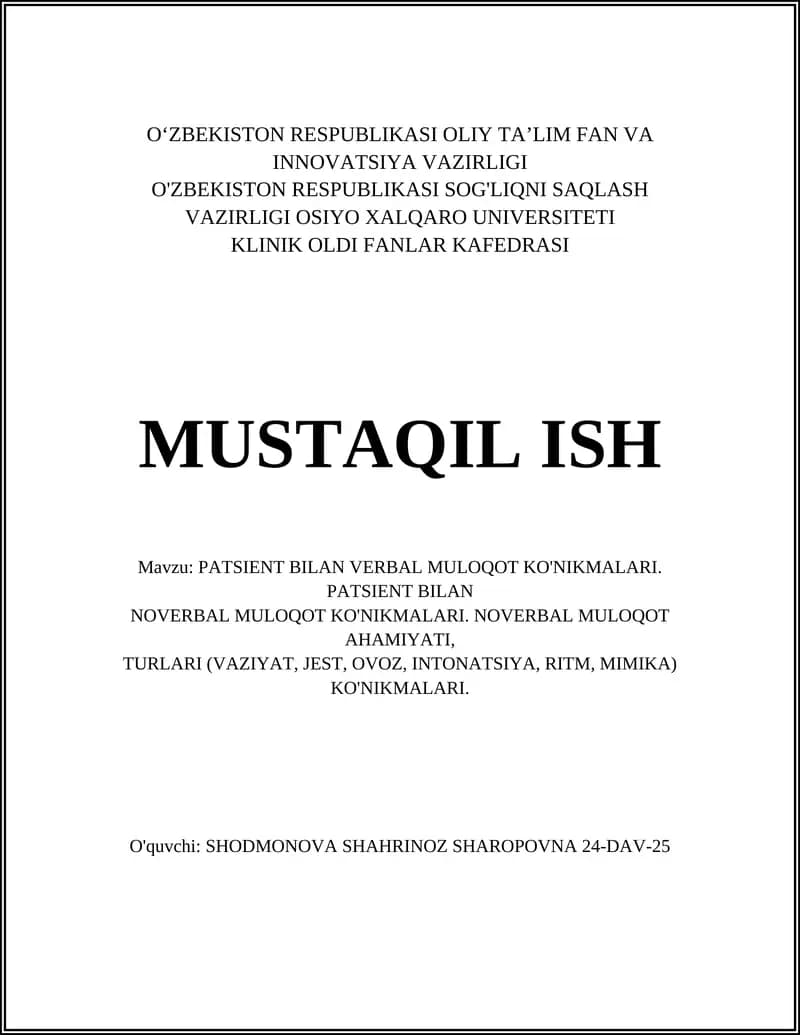 PATSIENT BILAN VERBAL MULOQOT KO'NIKMALARI