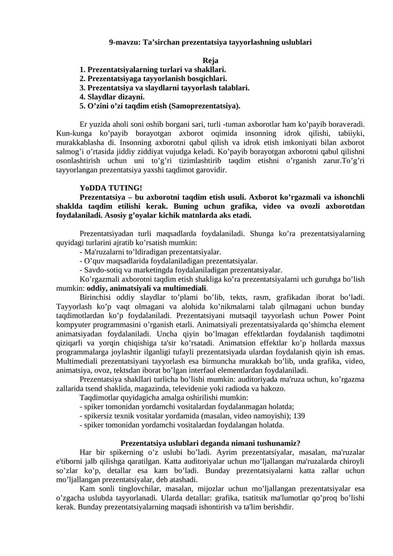 Ta’sirchan prеzеntatsiya tayyorlashning uslublari
