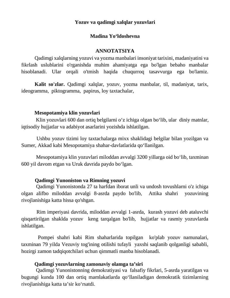 Yozuv va qadimgi xalqlar yozuvlari