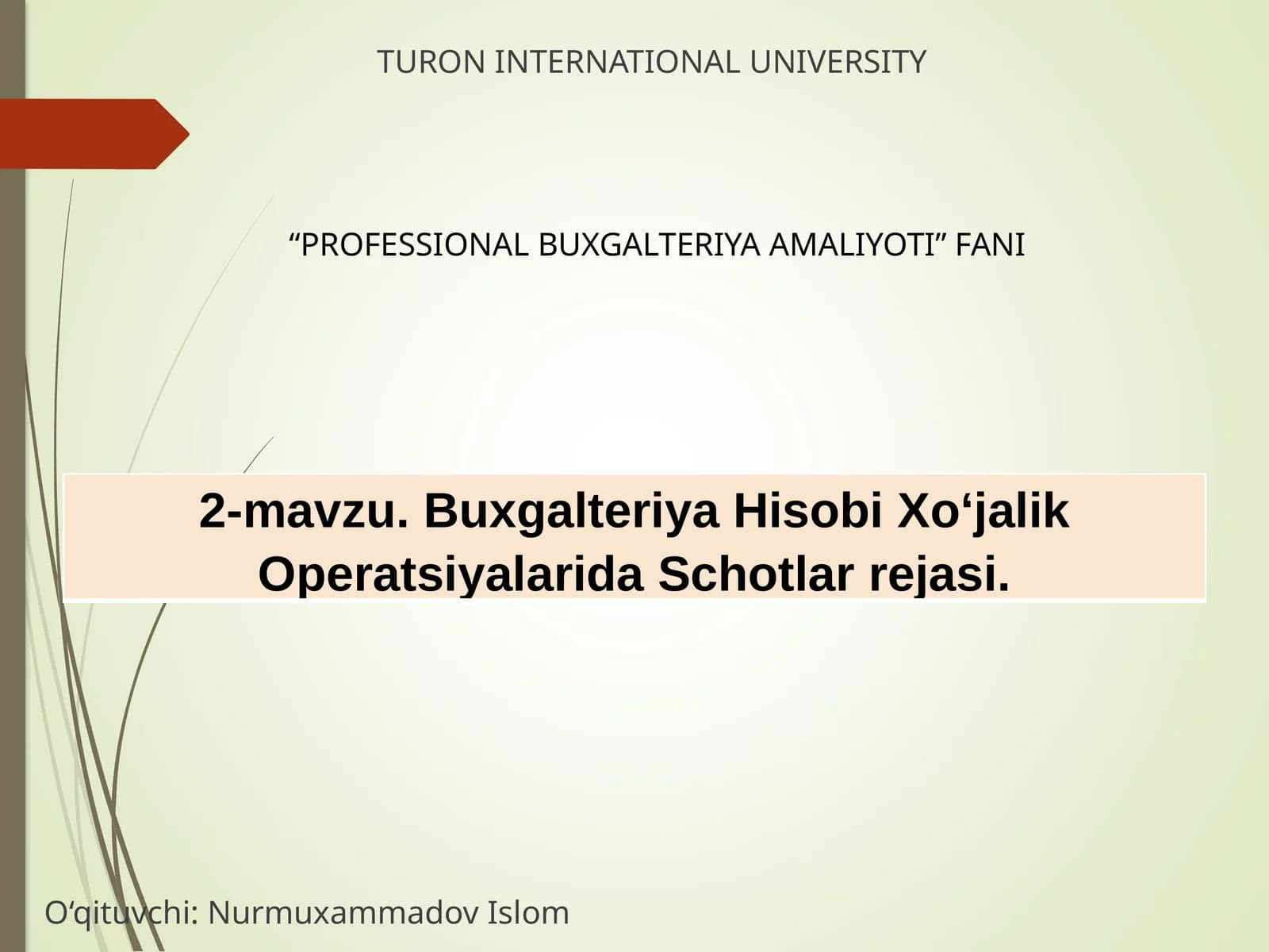 Buxgalteriya Hisobi Xo‘jalik Operatsiyalarida Schotlar rejasi