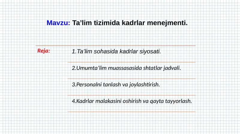 Ta’lim tizimida kadrlar menejmenti