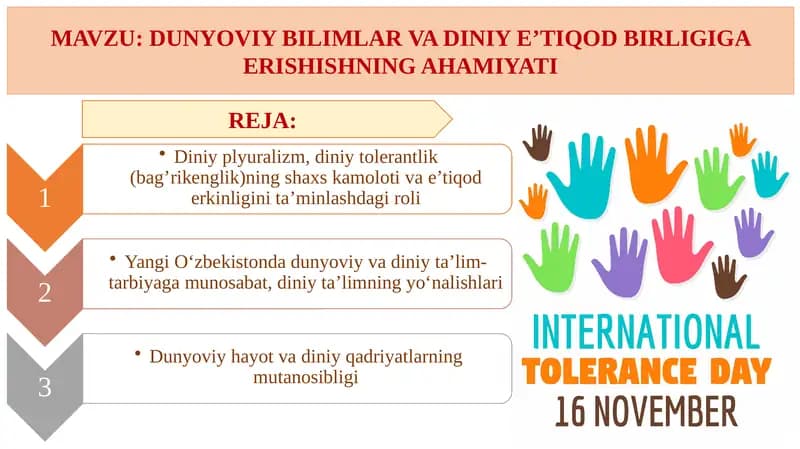 DUNYOVIY BILIMLAR VA DINIY E’TIQOD BIRLIGIGA ERISHISHNING AHAMIYATI