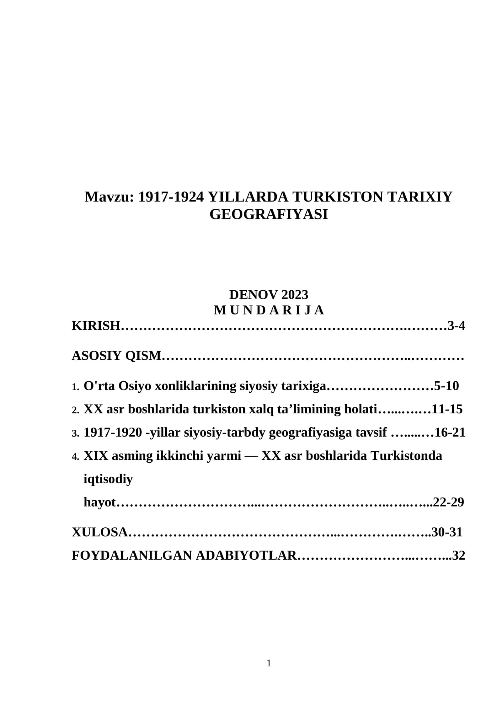 1917-1924 YILLARDA TURKISTON TARIXIY GEOGRAFIYASI