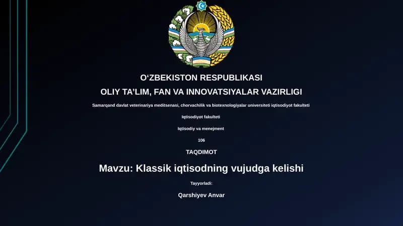 Klassik iqtisodning vujudga kelishi