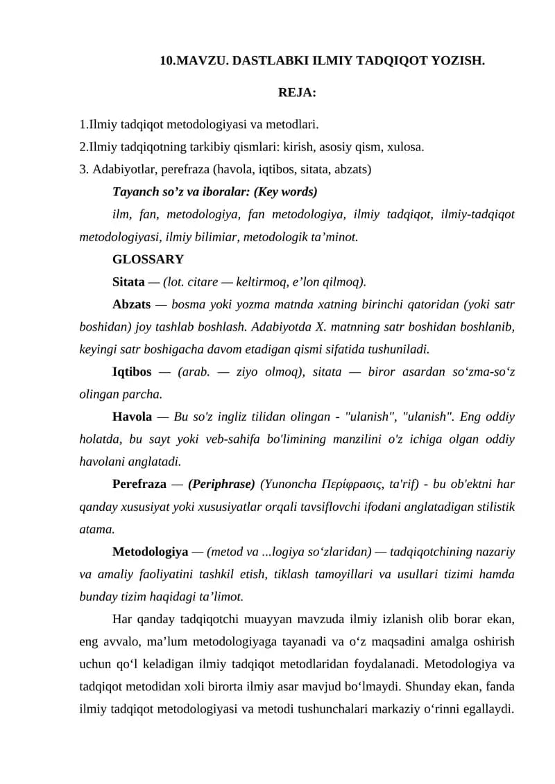 Dastlabki ilmiy tadqiqot yozish