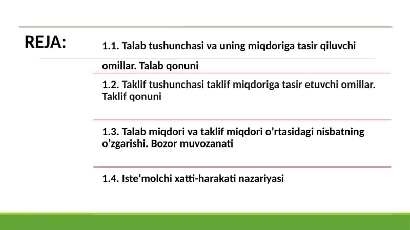 Talab-bu iste'molchilarning ma'lum bir vaqtda vomi daturlar narxlarda sotib olishga tayyor va qodir bo'lgan tovar