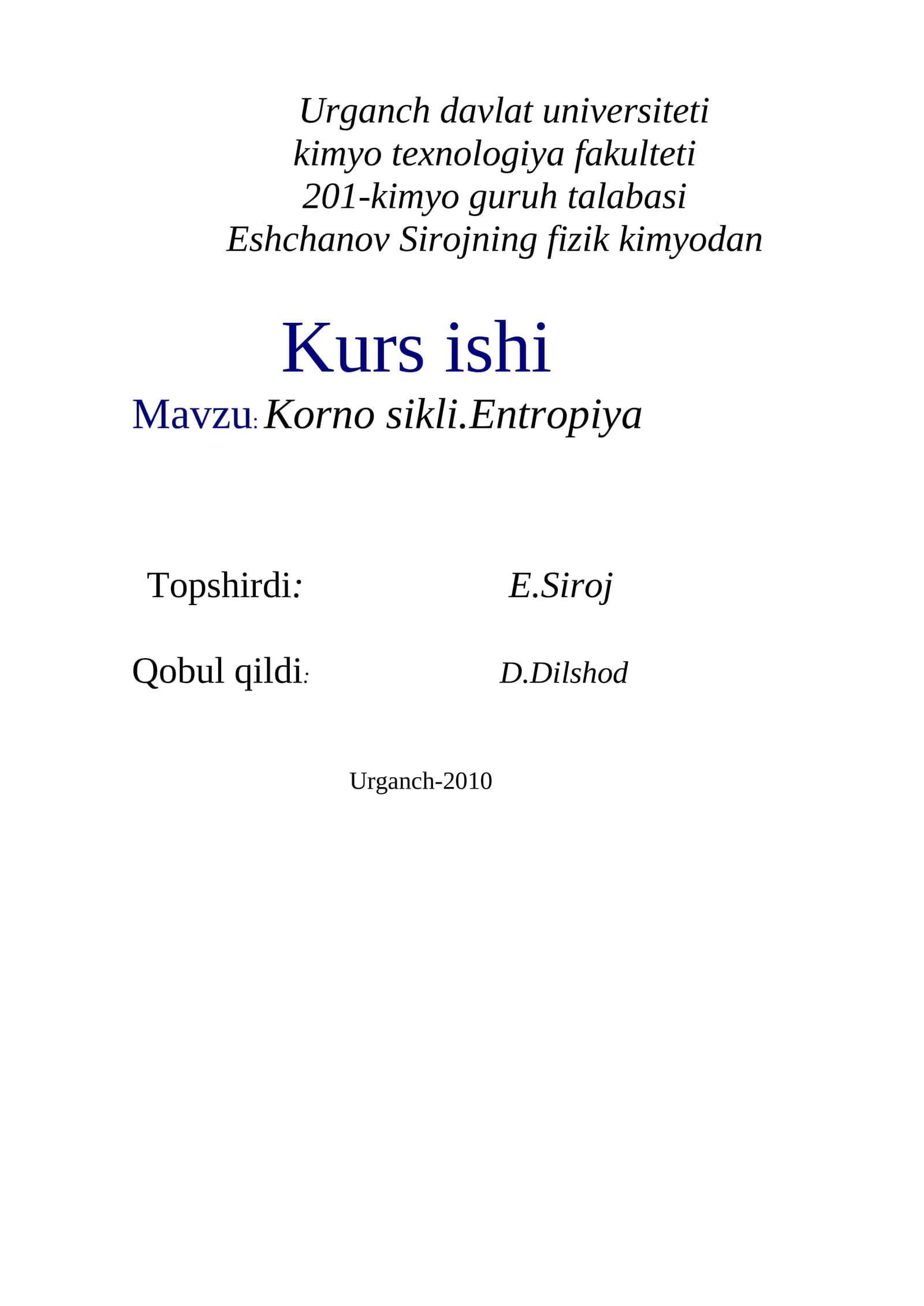 Korno sikli.Entropiya