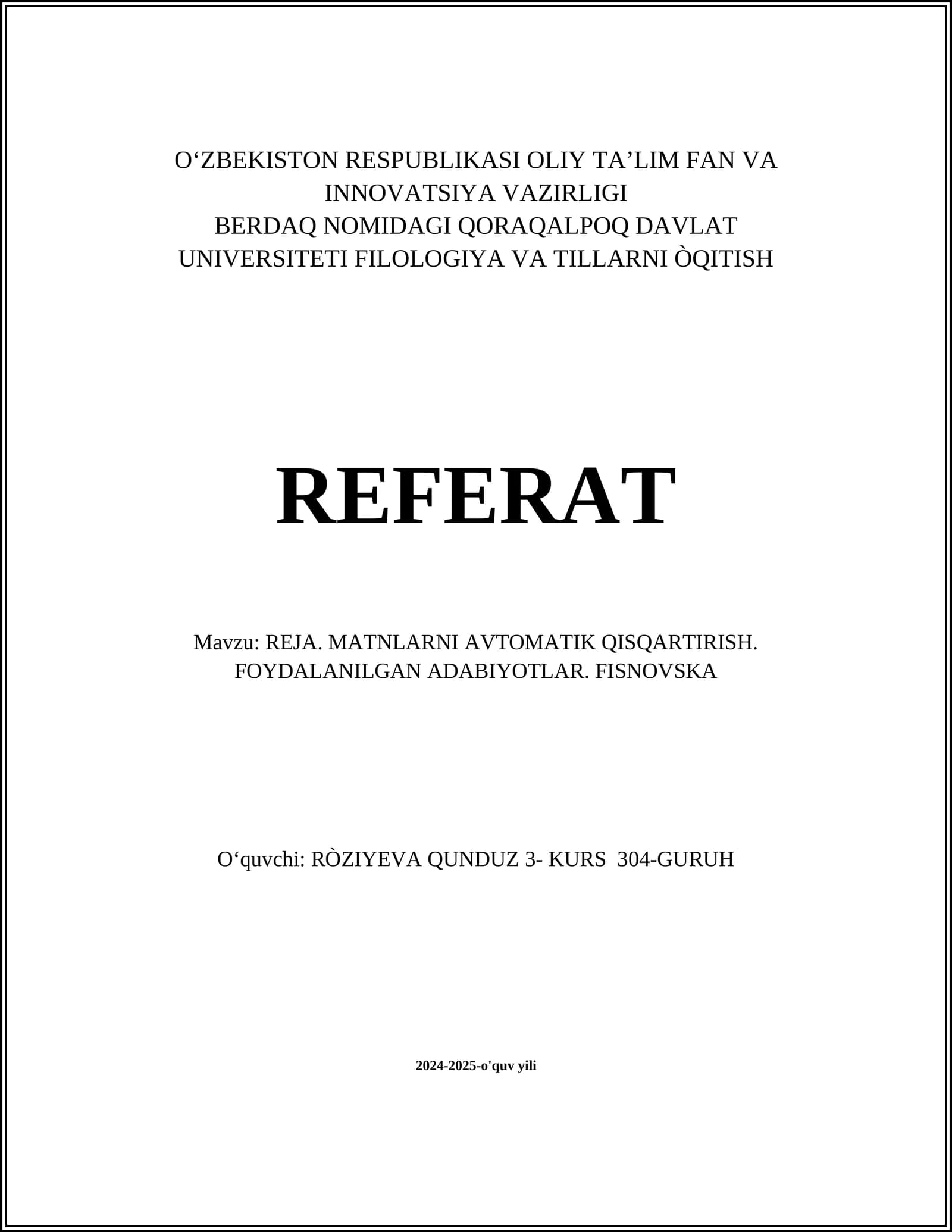 MATNLARNI AVTOMATIK QISQARTIRISH