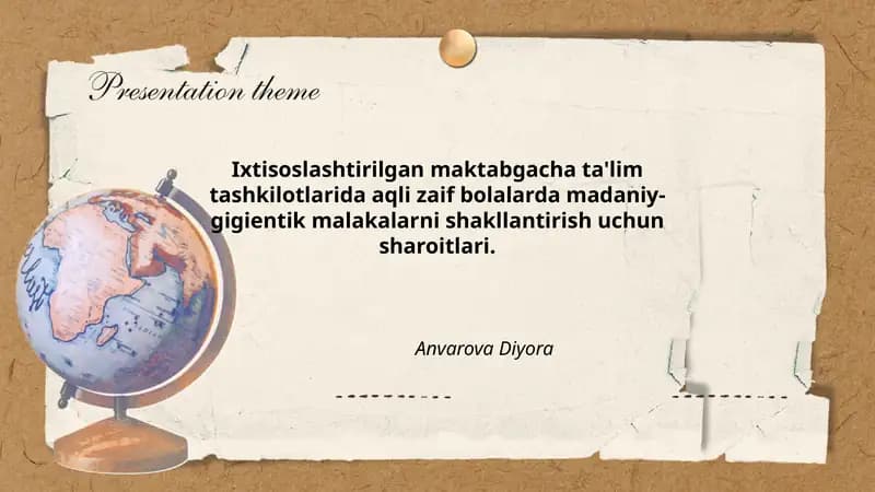 Ixtisoslashtirilgan maktabgacha ta'lim tashkilotlarida aqli zaif bolalarda madaniy-gigientik malakalarni shakllantirish uchun sharoitlari