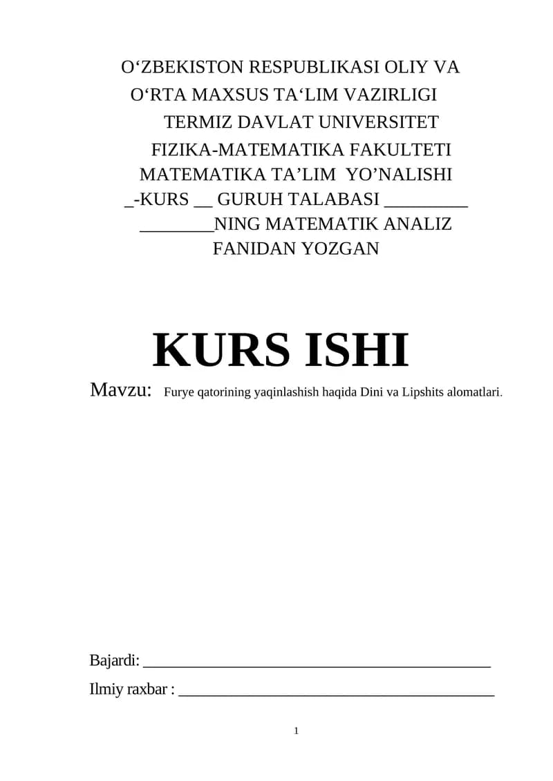 Furye qatorining yaqinlashish haqida Dini va Lipshits alomatlari.