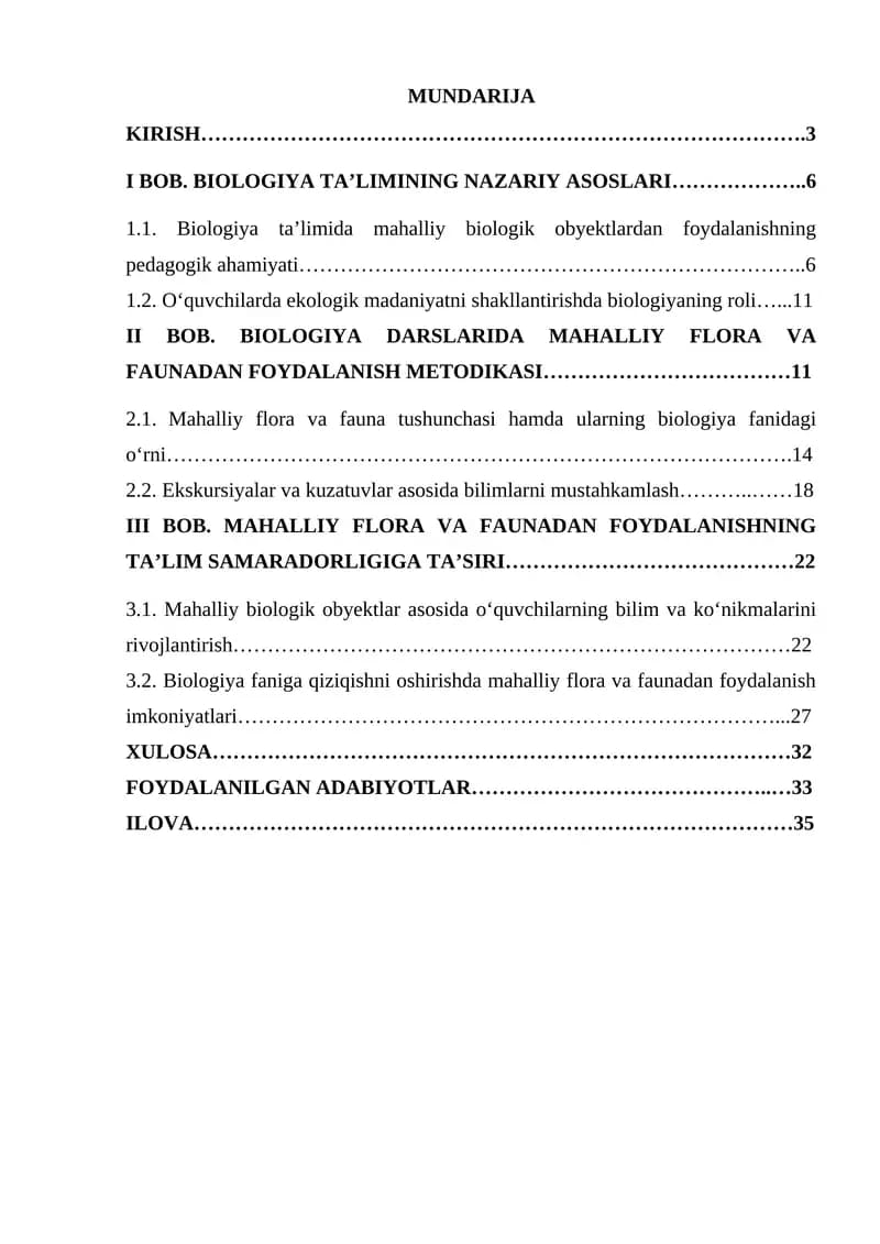 Biologiya ta'limida mahalliy flora va faunadan foydalanish