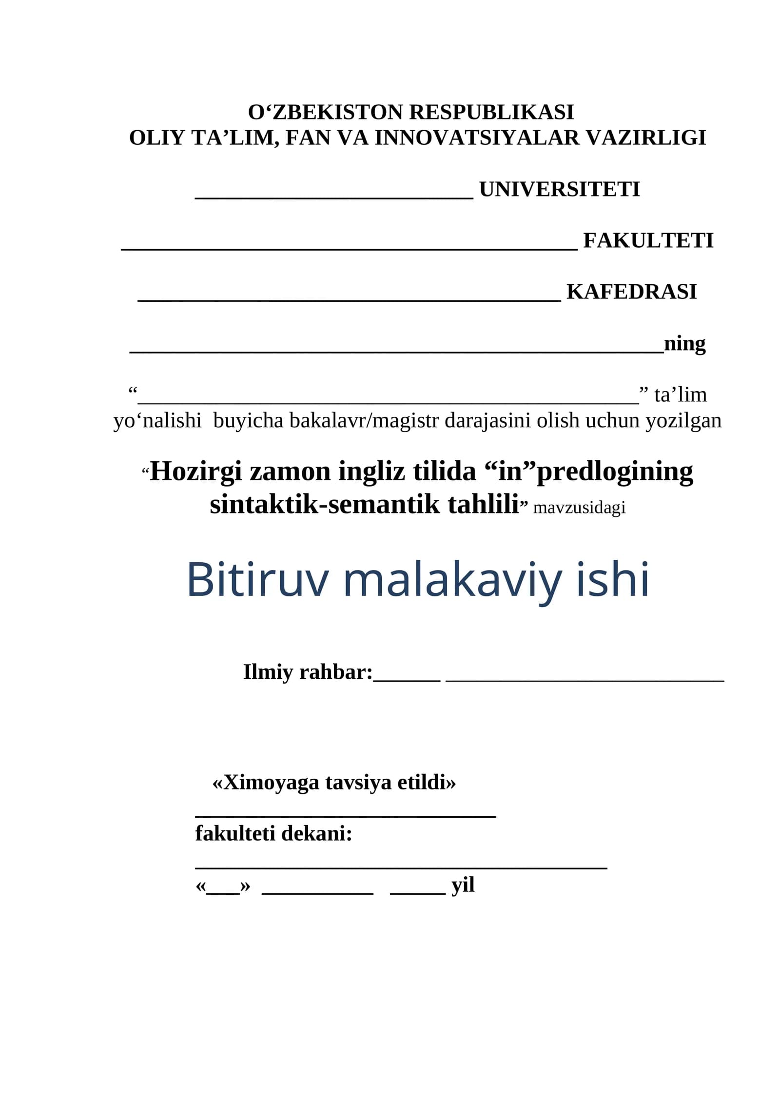 Hozirgi zamon ingliz tilida “in”predlogining sintaktik-semantik tahlili
