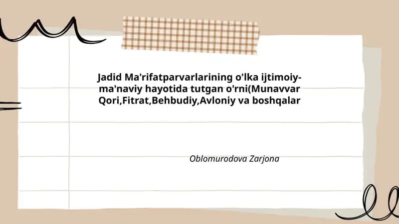 Munavvar Qori jadid harakatida o'lka ijtimoiy-ma'naviy hayotidagi o'rni
