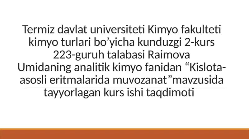 "Kislota-asosli eritmalardagi muvozanat"