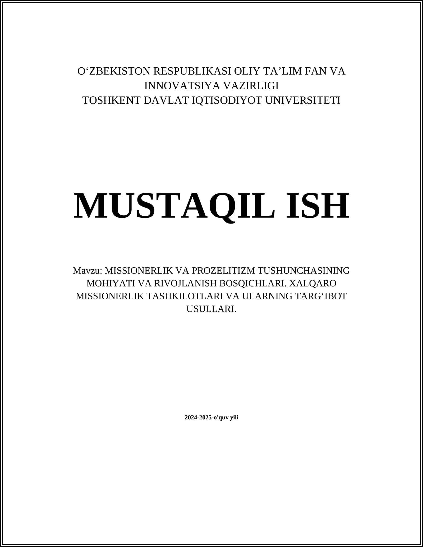 MISSIONERLIK VA PROZELITIZM TUSHUNCHASINING MOHIYATI VA RIVOJLANISH BOSQICHLARI