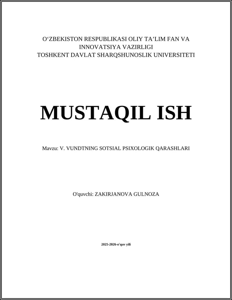 V. Vundtnig Sotsial Psixologik Qarashlari