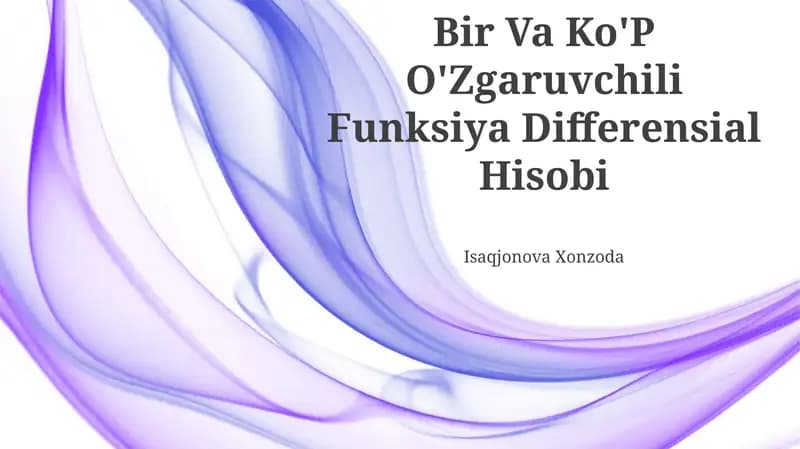 Bir Va Ko'P O'Zgaruvchili Funksiya Differensial Hisobi