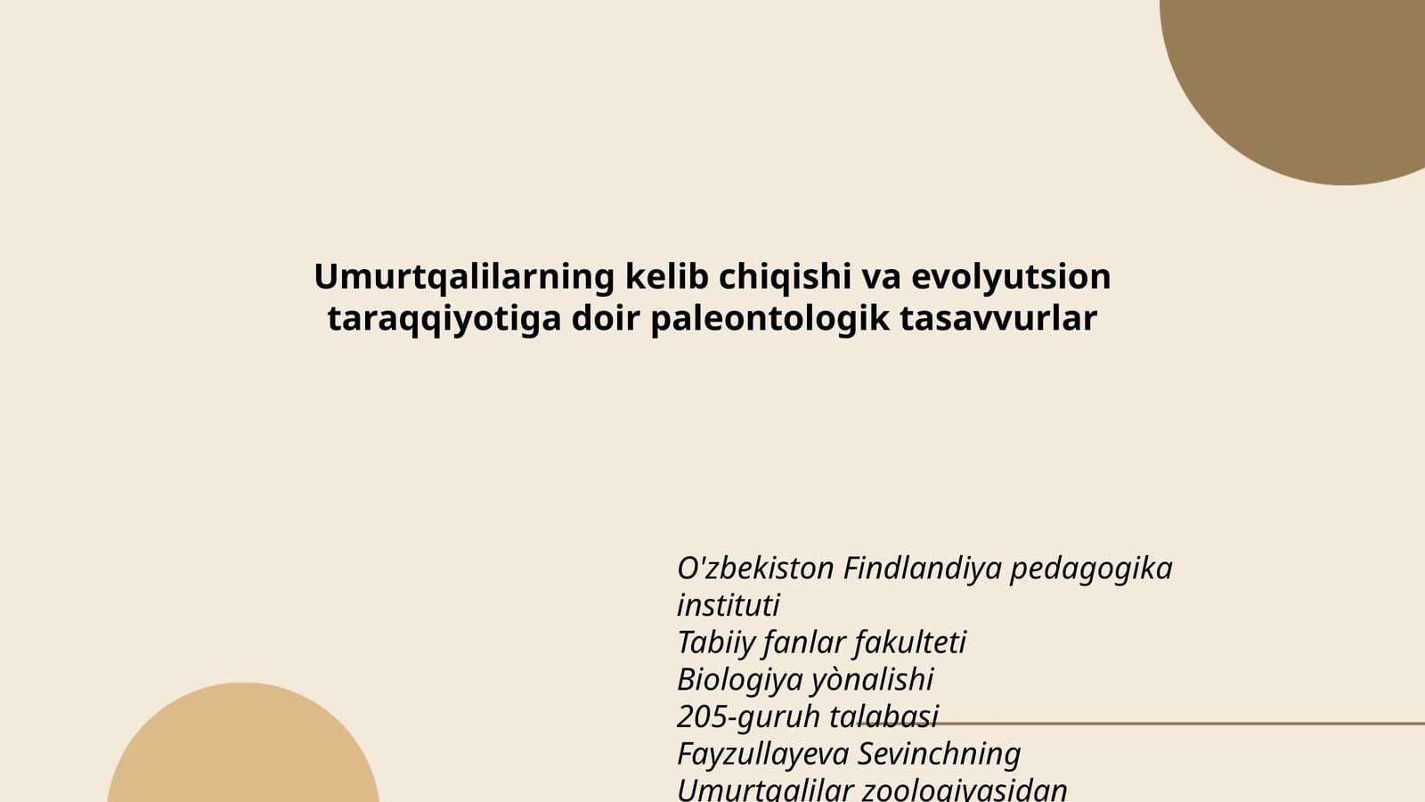 Umurtqalilarning kelib chiqishi va evolyutsion taraqqiyotiga doir paleontologik tasavvurlar