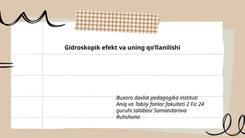Gidroskopik effekt va uning qoʻllanilishi