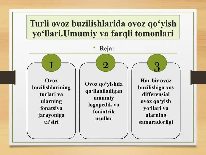 Turli ovoz buzilishlarida ovoz qo‘yish yo‘llari.Umumiy va farqli tomonlari