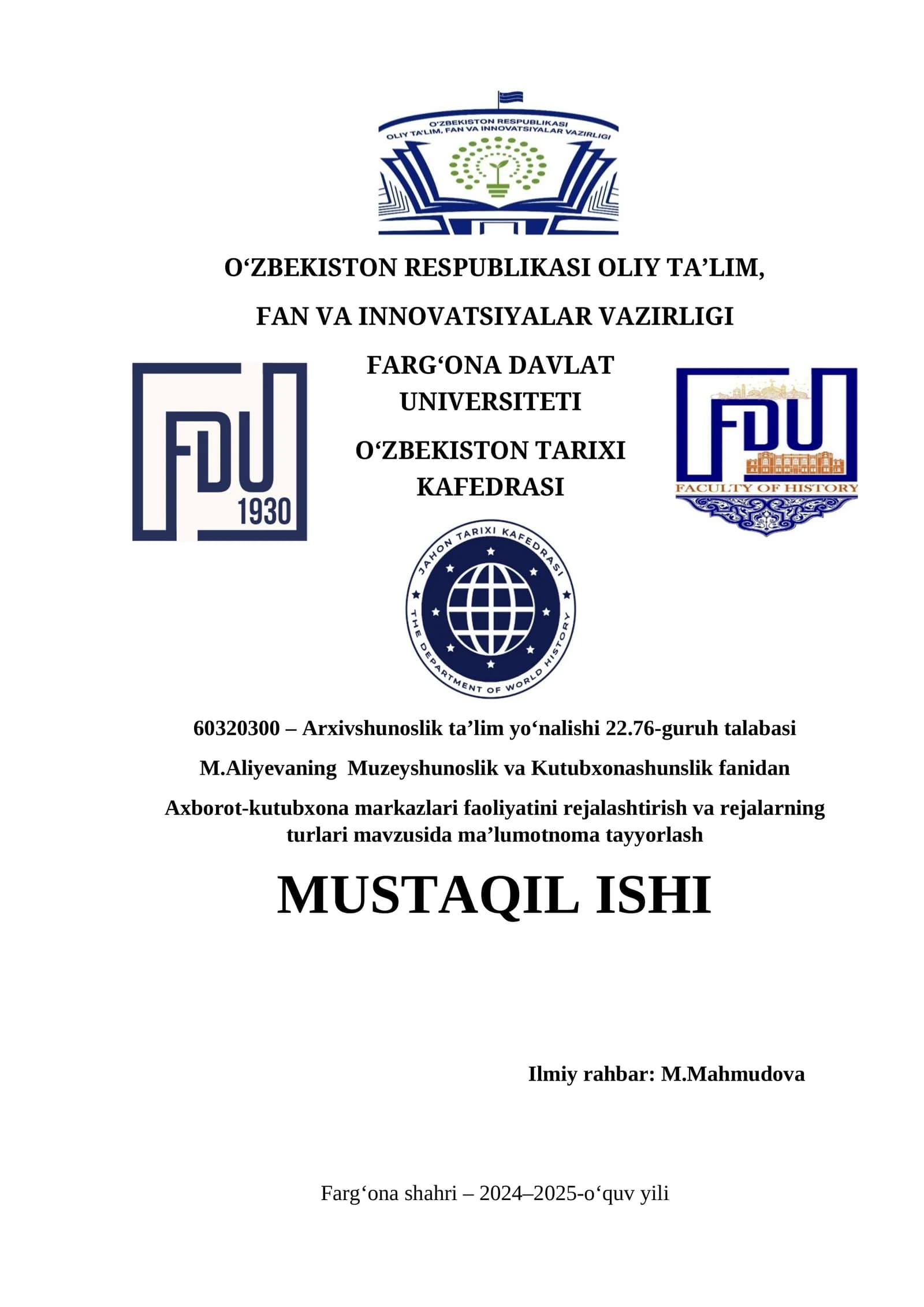 Axborot-kutubxona markazlari faoliyatini rejalashtirish va rejalarning turlari mavzusida ma’lumotnoma tayyorlash