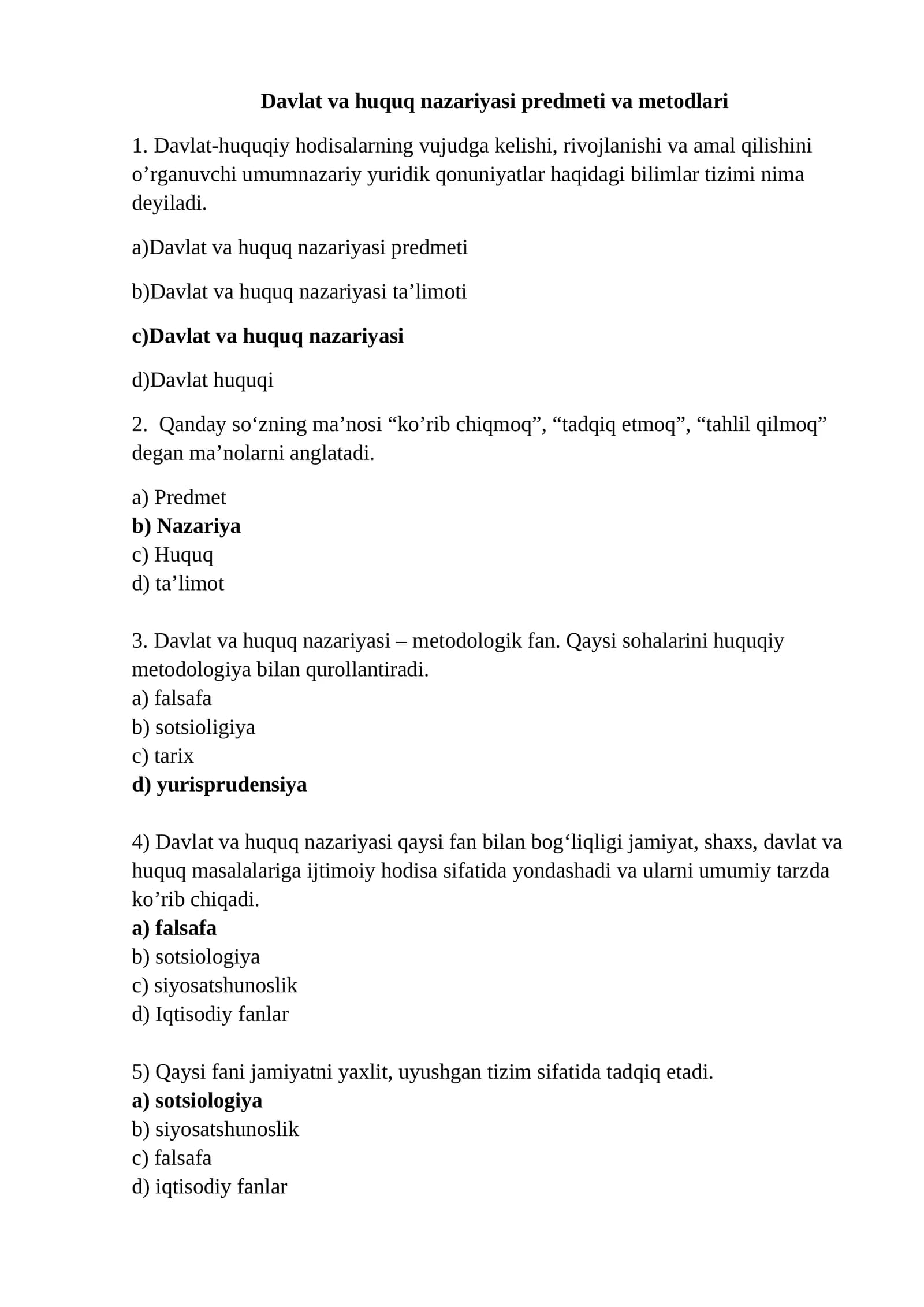 Davlat va huquq nazariyasi predmeti va metodlari