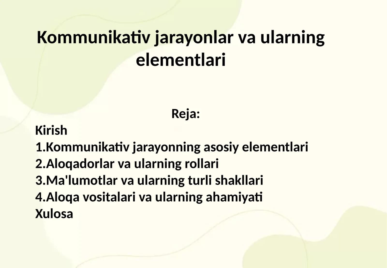 Kommunikativ jarayonlar va ularning elementlari
