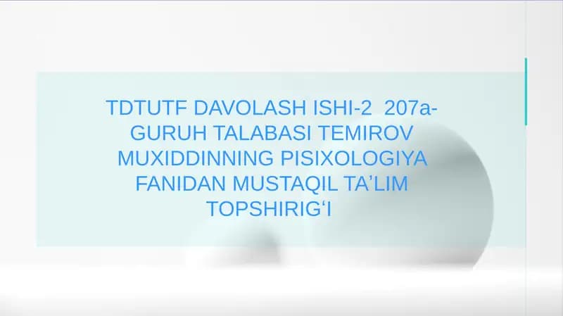 Pisixologiya fanidan mustaqil ta'lim topshirig'i