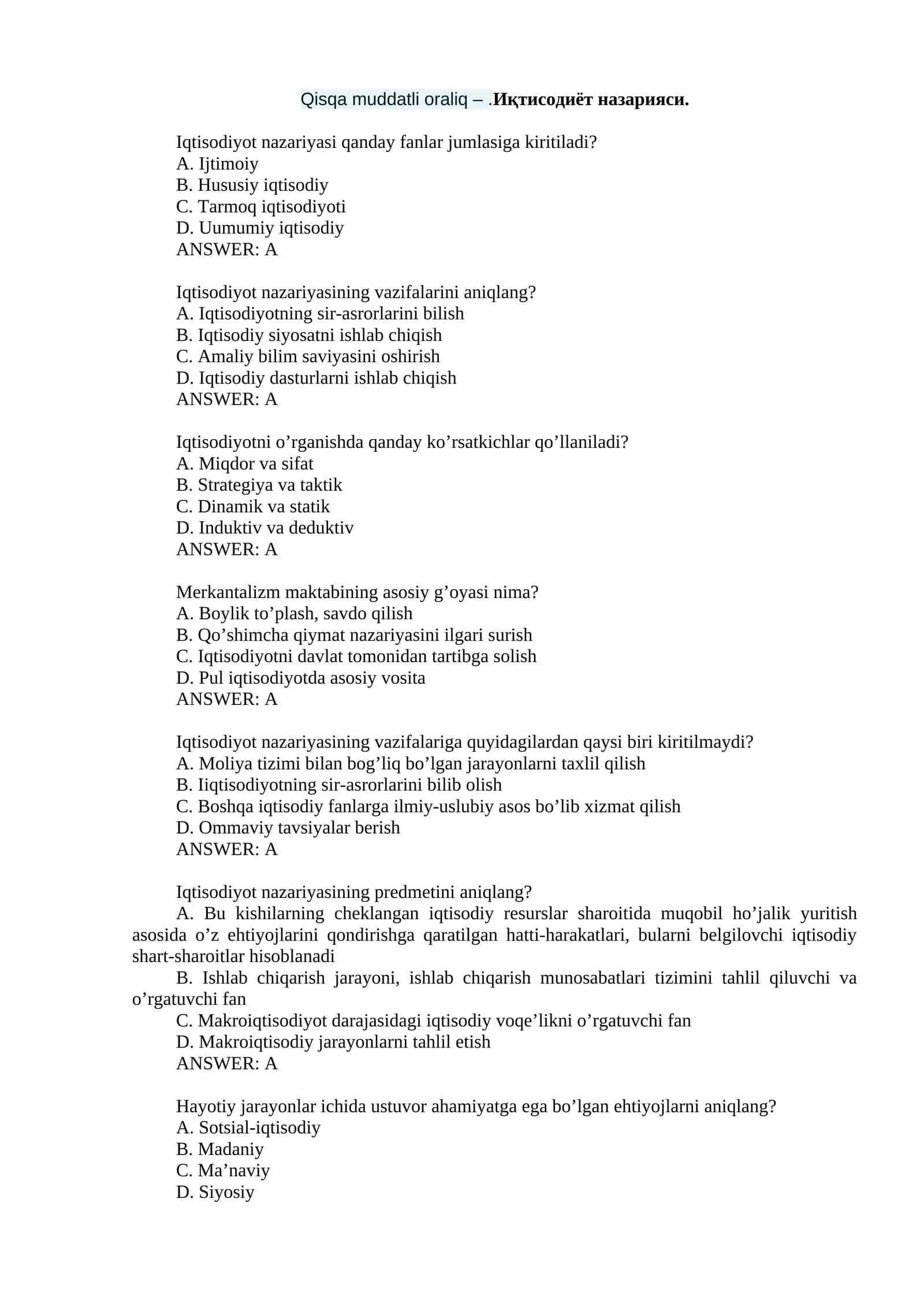 Merkantalizm maktabining asosiy g’oyasi