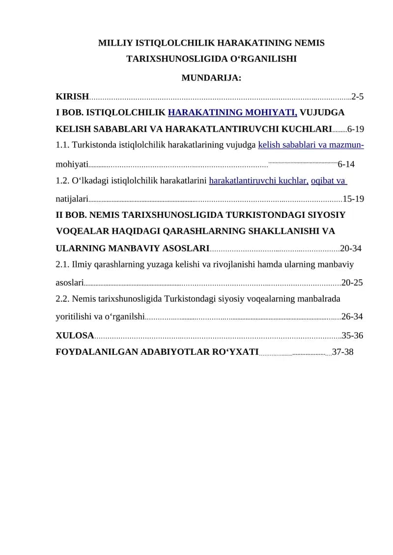 MILLIY ISTIQLOLCHILIK HARAKATINING NEMIS TARIXSHUNOSLIGIDA O‘RGANILISHI