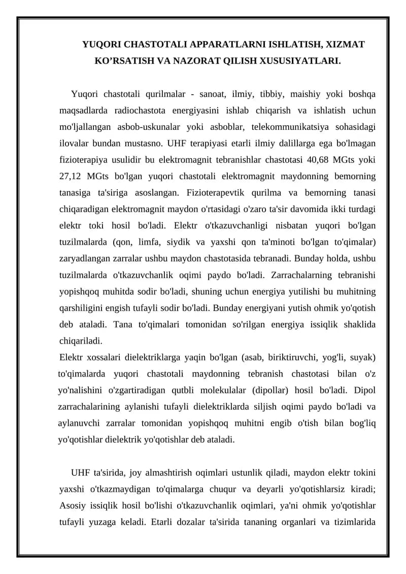 Yuqori chastotali apparatlar