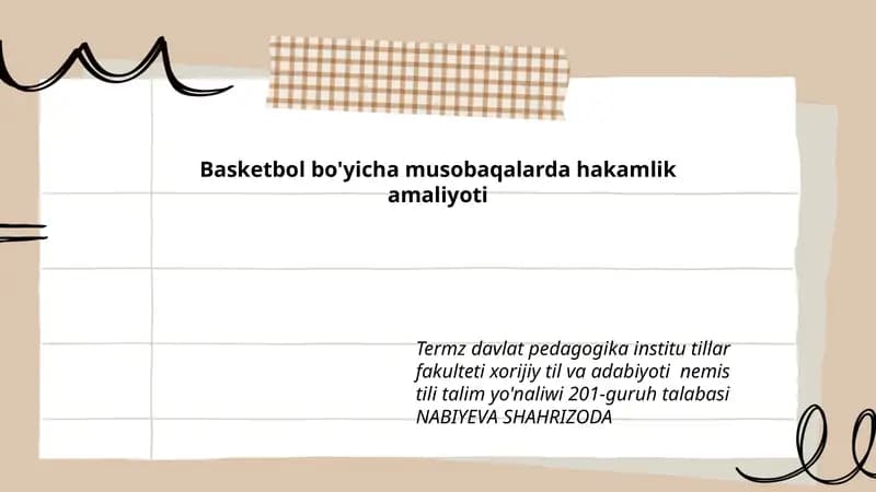 Basketbol bo'yicha musobaqalarda hakamlik amaliyoti