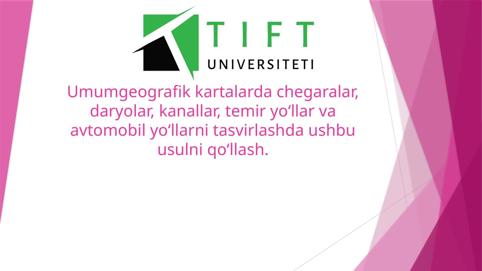 Umumgeografik kartalarda chegaralar, daryolar, kanallar, temir yo‘llar va avtomobil yo‘llarni tasvirlashda ushbu usulni qo‘llash