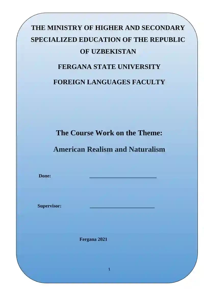 American Realism and Naturalism Course Work
