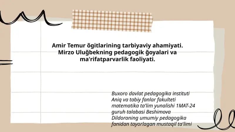 Amir Temur õgitlarining tarbiyaviy ahamiyati