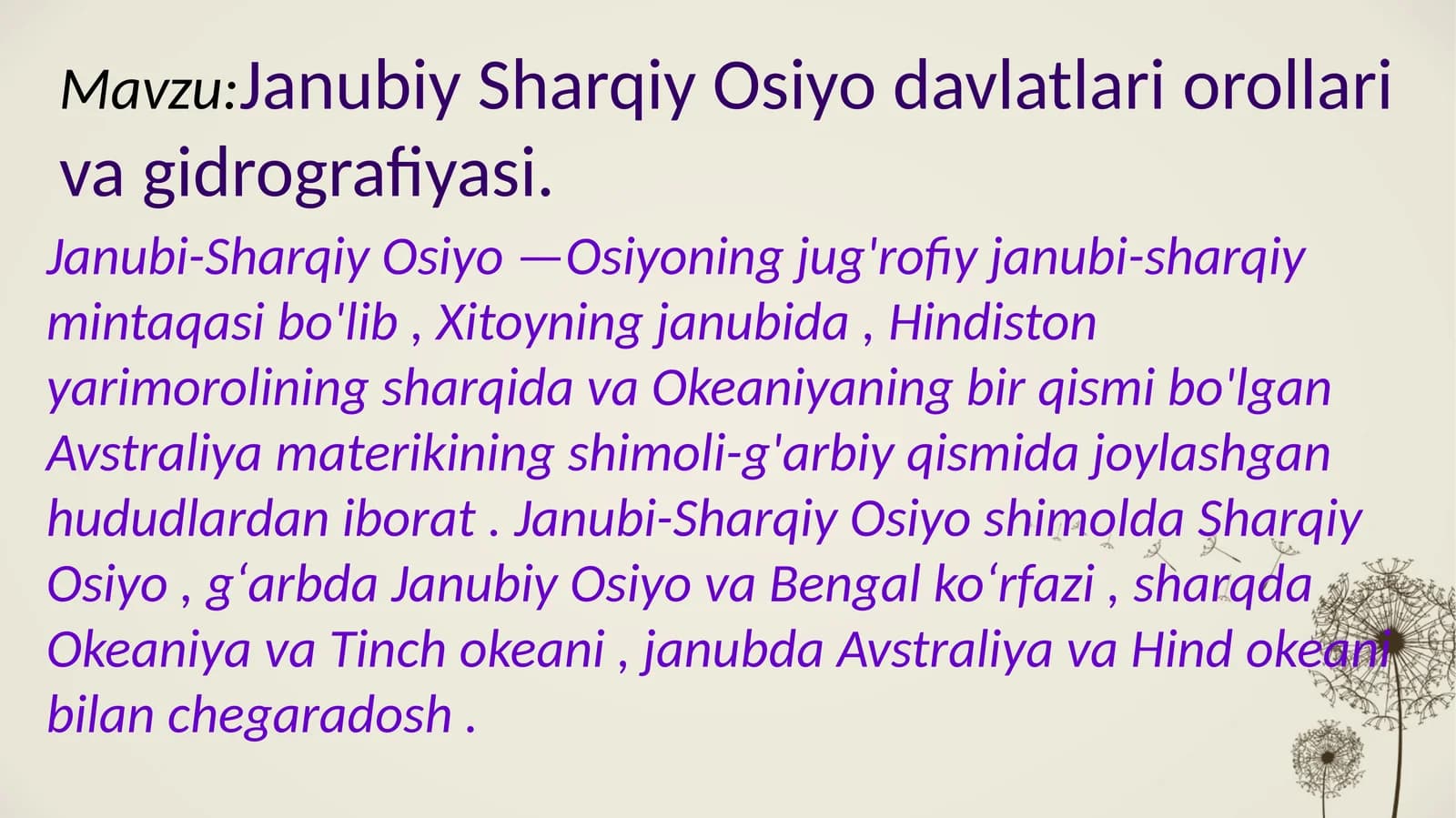 Janubiy Sharqiy Osiyo davlatlari orollari va gidrografiyasi