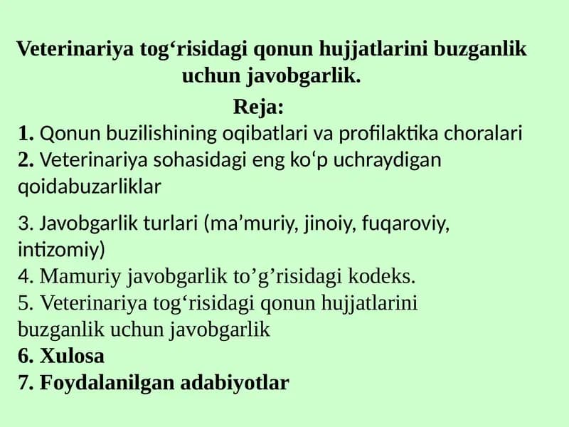 Veterinariya sohasidagi qonun buzilishlari