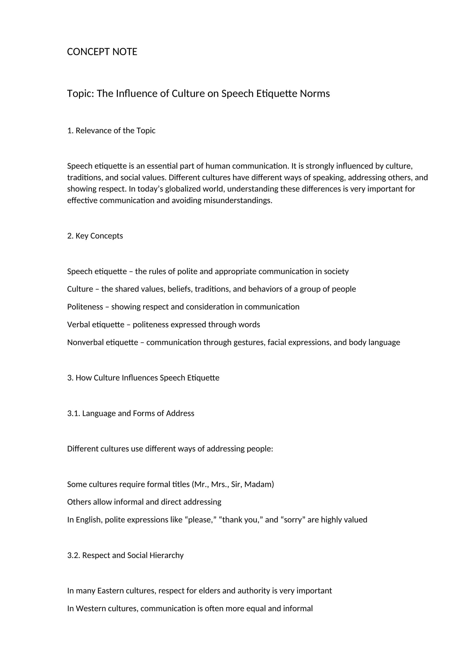 The Influence of Culture on Speech Etiquette Norms