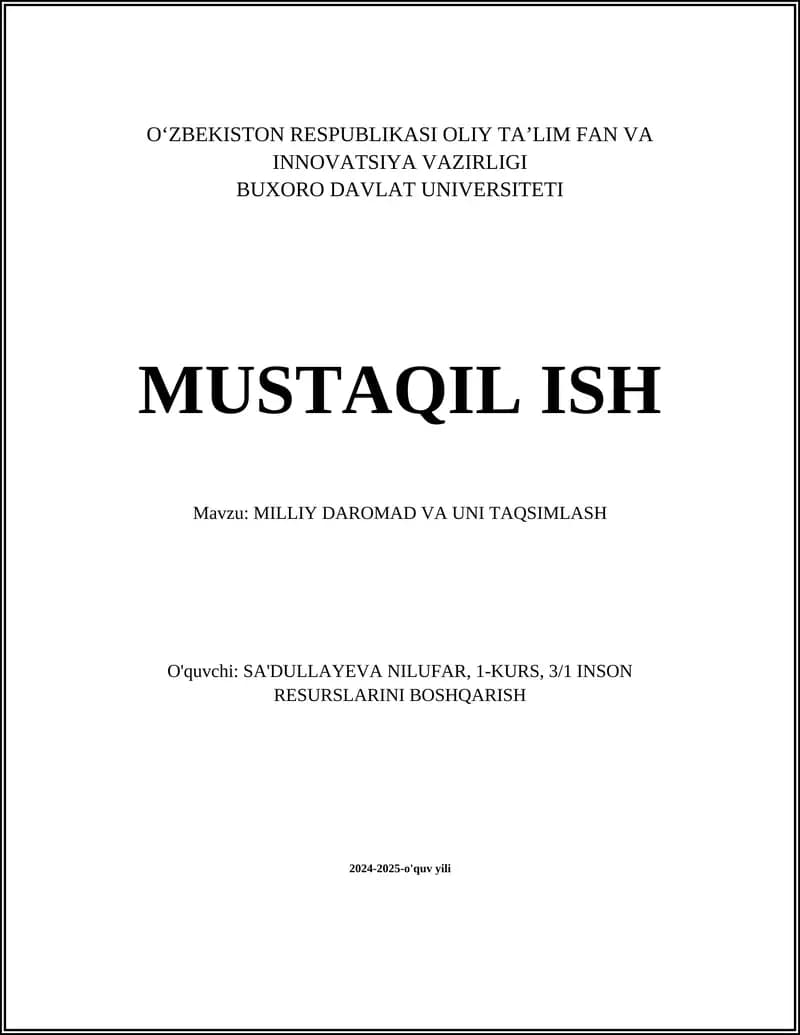 MILLIY DAROMAD VA UNI TAQSIMLASH