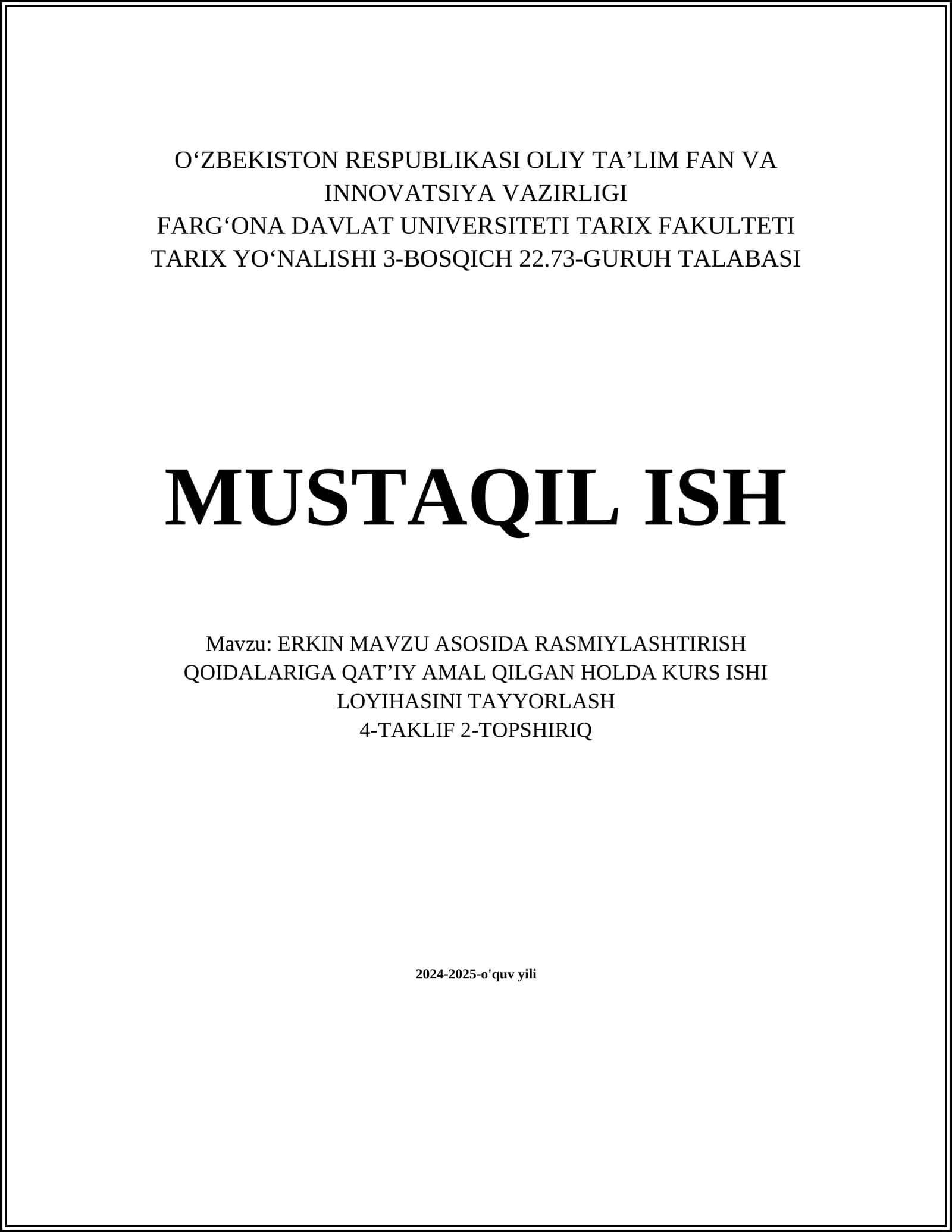 KURS ISHI LOYIHASINI TAYYORLASH