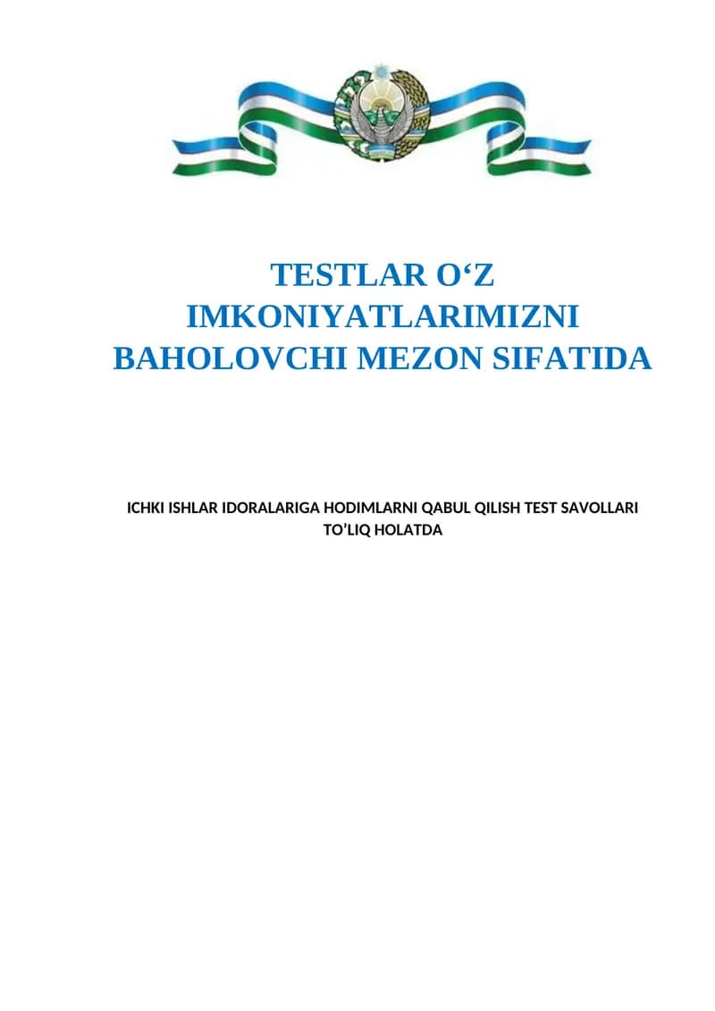 Testlar O'z Imkoniyatlarimizni Baholovchi Mezon Sifatida