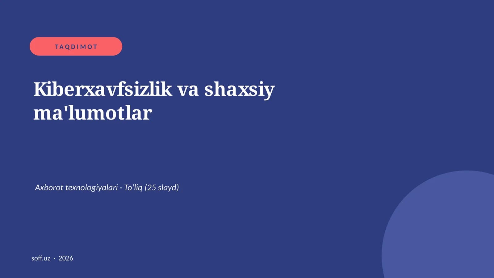 Kiberxavfsizlik va shaxsiy ma'lumotlar