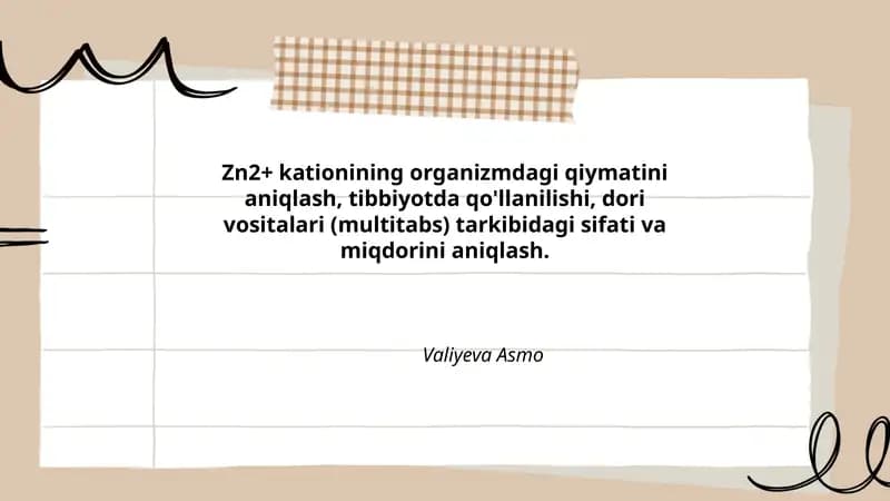 Zn2+ kationining qiymatini aniqlash