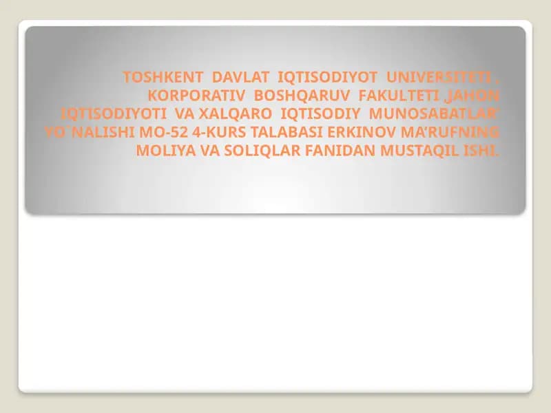 JAHON IQTISODIYOTI VA XALQARO IQTISODIY MUNOSABATLAR