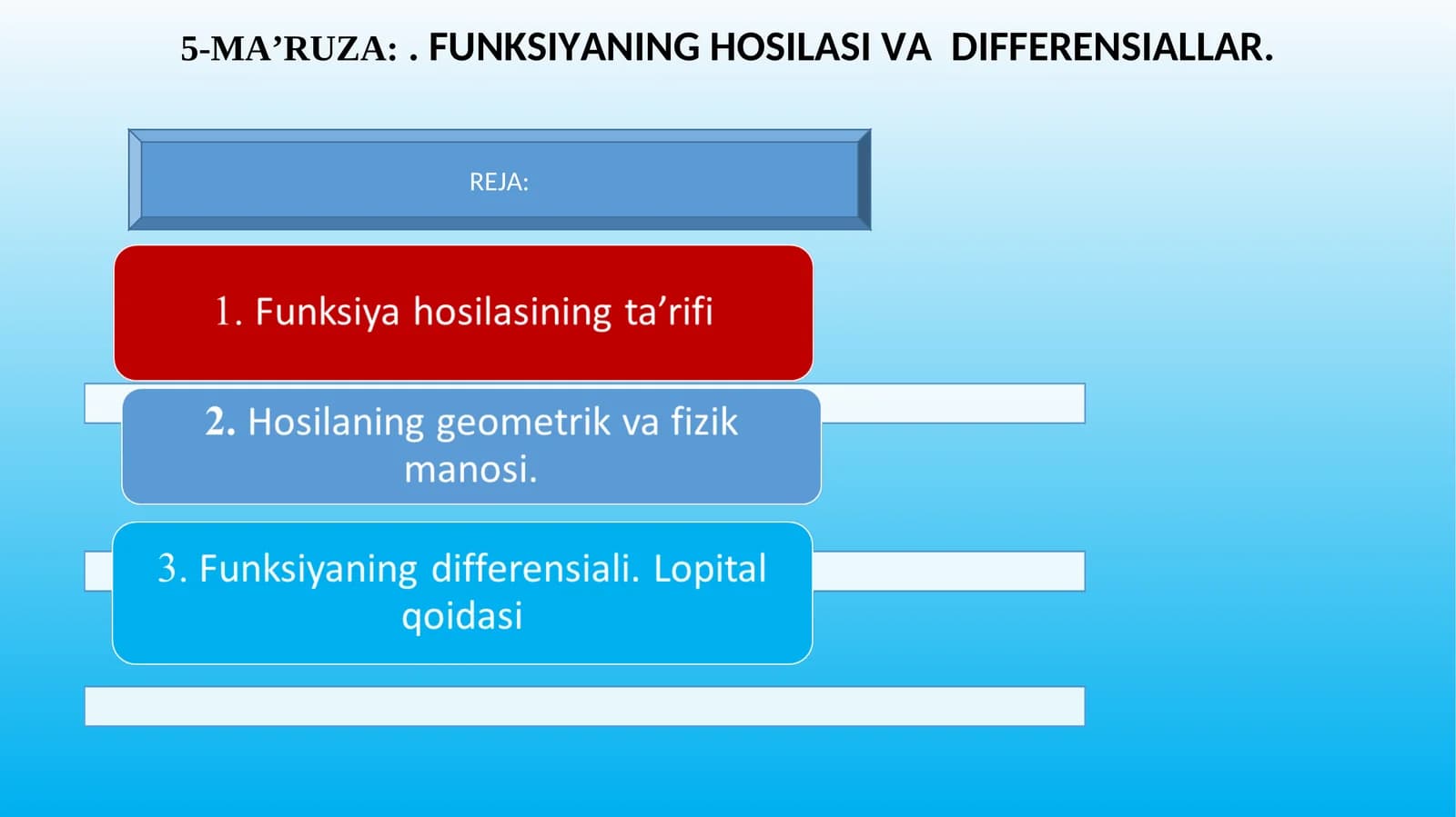 5-MA’RUZA:.FUNKSIYANING HOSILASI VA DIFFERENSIALLAR