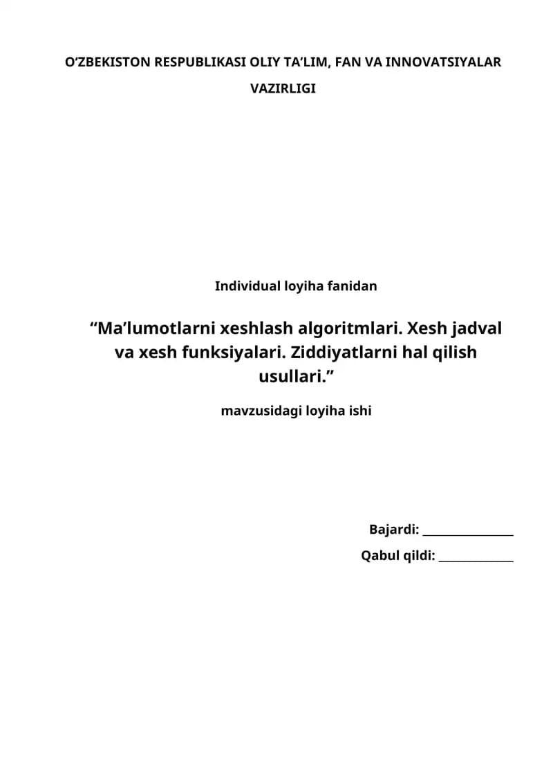 Ma’lumotlarni xeshlash algoritmlari