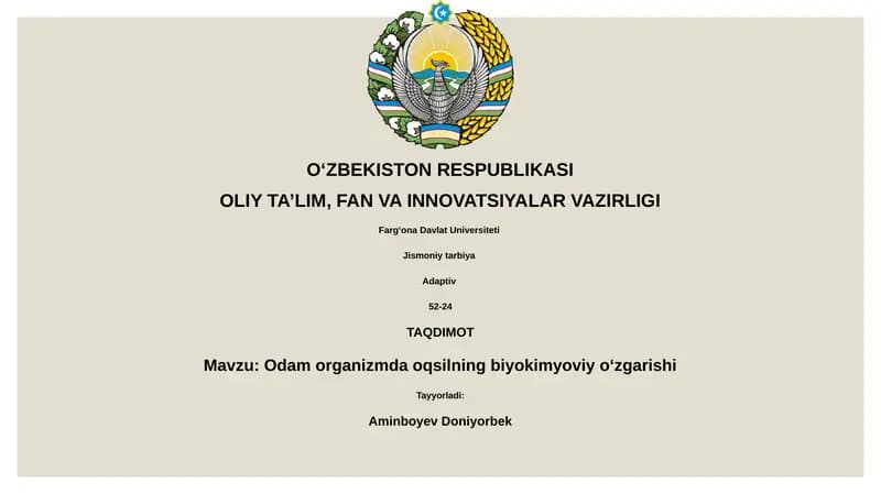 Odam organizmda oqsilning biyokimyoviy oʻzgarishi