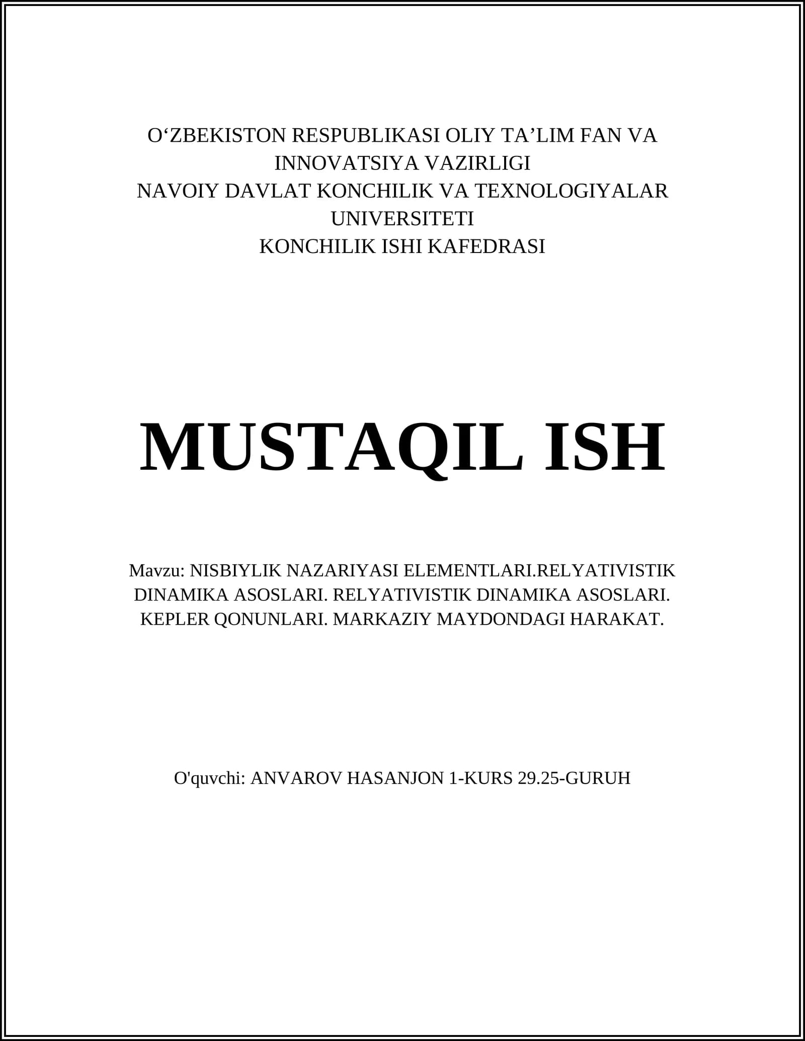 Nisbiylik nazariyasi elementlari